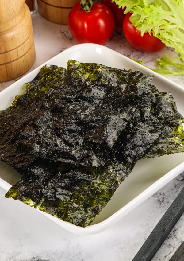 Korean cuisine - Nori chips snack in the bowl